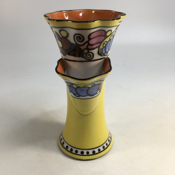 Noritake Art Deco Vase Design 3 Chamber Tulip Yellow Orange Blue Lusterware 7in - Picture 9 of 16